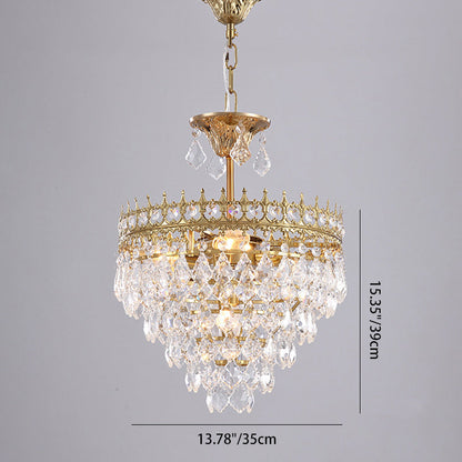 Contemporary Retro Iron Crystal Teardrop Crown Shaped 1/4/6 Light Chandelier For Living Room
