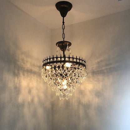 Contemporary Retro Iron Crystal Teardrop Crown Shaped 1/4/6 Light Chandelier For Living Room