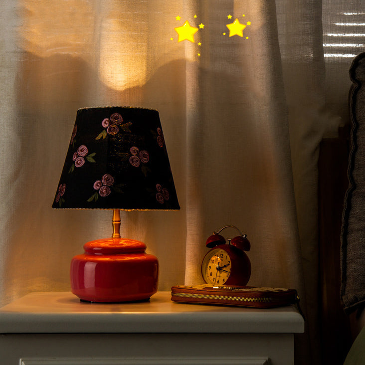 Contemporary Nordic Ceramic Fabric Colorful Plaid Pattern Drum Shape 1-Light Table Lamp For Bedroom