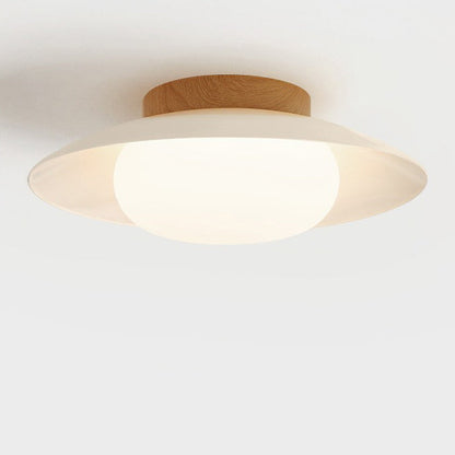 Traditional Japanese Round Iron Acrylic LED Semi-Flush Mount Ceiling Light For Living Room
