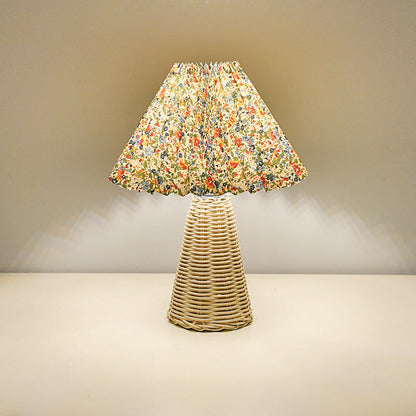 Contemporary Boho Pleated Drum Fabric Rattan LED Table Lamp For Bedroom