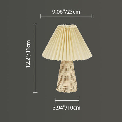 Contemporary Boho Pleated Drum Fabric Rattan LED Table Lamp For Bedroom