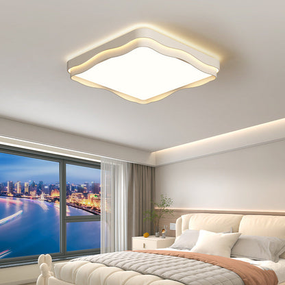 Modern Minimalist Cream Square Round Iron Acrylic PE LED Flush Mount Ceiling Light For Bedroom