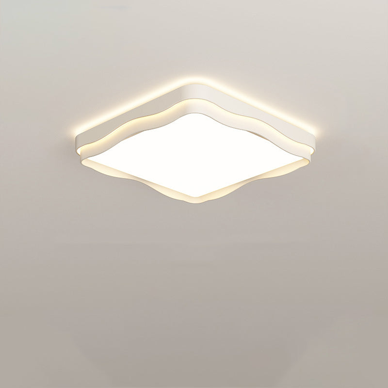 Modern Minimalist Cream Square Round Iron Acrylic PE LED Flush Mount Ceiling Light For Bedroom