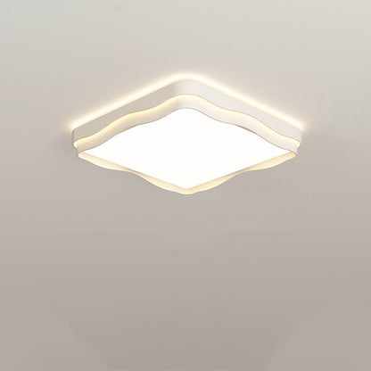Modern Minimalist Cream Square Round Iron Acrylic PE LED Flush Mount Ceiling Light For Bedroom