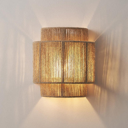 Contemporary Boho Iron Hemp Rope Half Cylinder 1-Light Wall Sconce Lamp For Bedroom