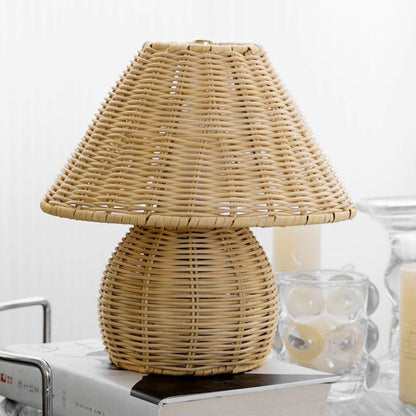 Traditional Japanese Ball Base Cone Shape Bamboo Hemp Rope Iron USB LED Table Lamp For Bedroom