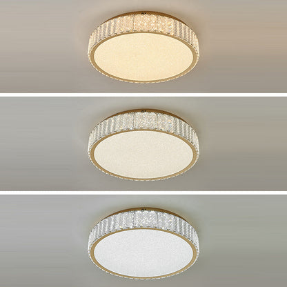 Modern Luxury Round Stainless Steel Crystal LED Flush Mount Ceiling Light For Bedroom