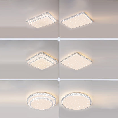 Contemporary Simplicity Iron Acrylic Round Square Rectangular Double Ring LED Spotlight Flush Mount Ceiling Light For Living Room