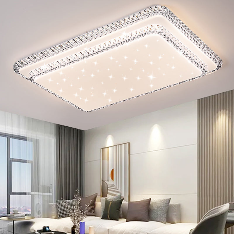 Contemporary Simplicity Iron Acrylic Round Square Rectangular Double Ring LED Spotlight Flush Mount Ceiling Light For Living Room
