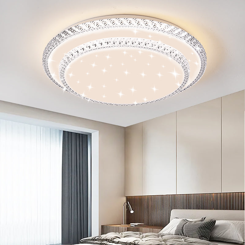 Contemporary Simplicity Iron Acrylic Round Square Rectangular Double Ring LED Spotlight Flush Mount Ceiling Light For Living Room