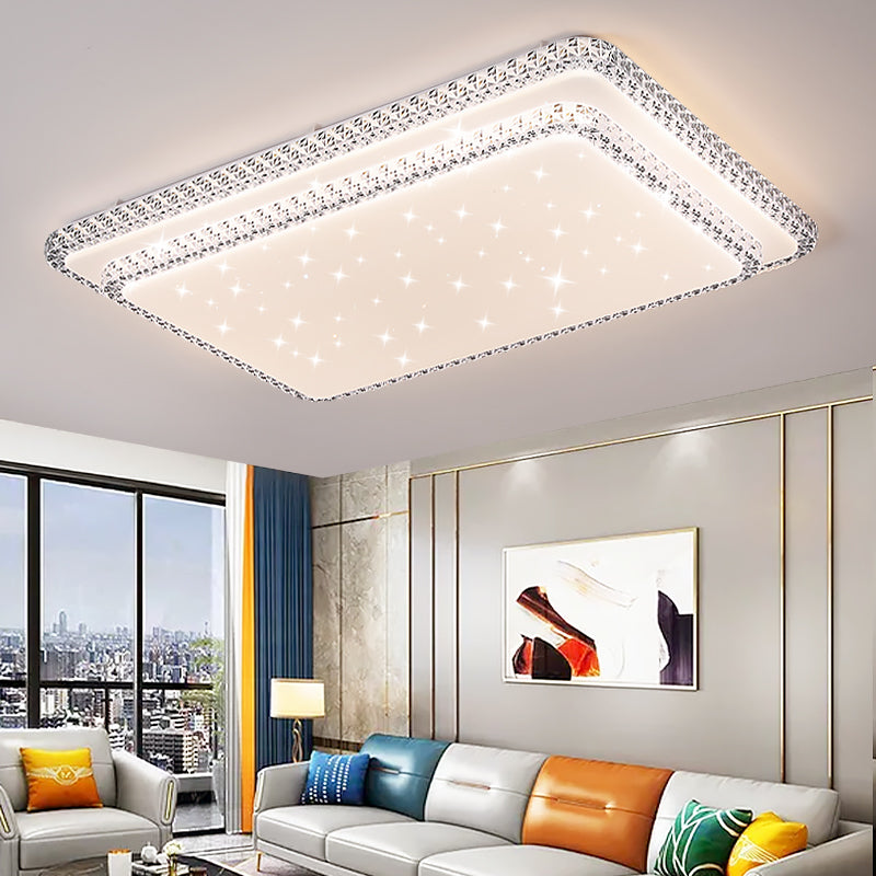 Contemporary Simplicity Iron Acrylic Round Square Rectangular Double Ring LED Spotlight Flush Mount Ceiling Light For Living Room
