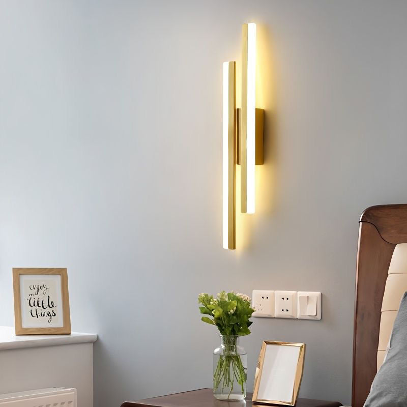 Contemporary Nordic Iron Aluminum Acrylic Asymmetrical Double Line LED Wall Sconce Lamp For Living Room