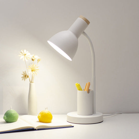 Modern Minimalist Iron Wood Adjustable Angle Pen Holder 1-Light Table Lamp For Study