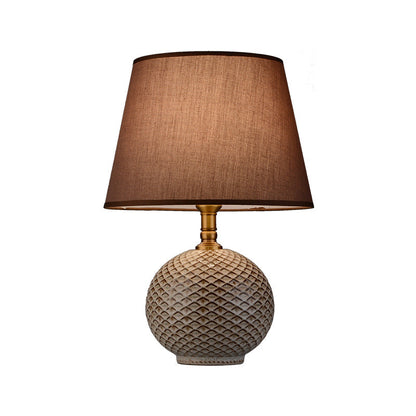 Traditional Vintage Round Base Drum Shape Ceramic Brass Fabric 1-Light Table Lamp For Living Room