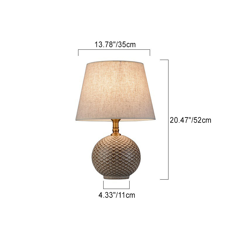 Traditional Vintage Round Base Drum Shape Ceramic Brass Fabric 1-Light Table Lamp For Living Room