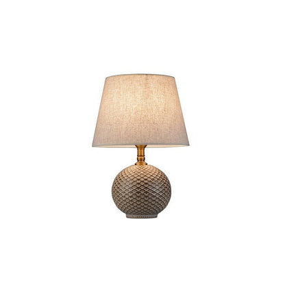 Traditional Vintage Round Base Drum Shape Ceramic Brass Fabric 1-Light Table Lamp For Living Room