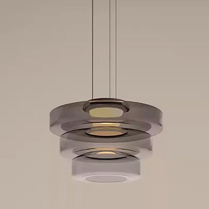 Modern Luxury Multi-Layered Disc Glass Metal LED Pendant Light For Living Room