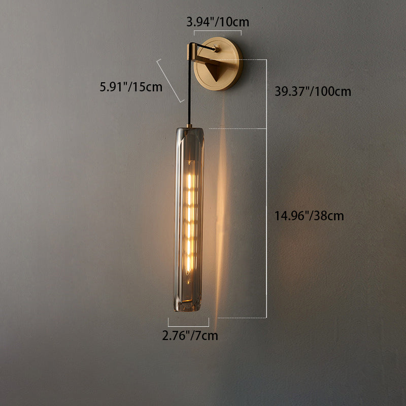Modern Luxury Brass Crystal Column 1-Light Wall Sconce Lamp For Bedroom
