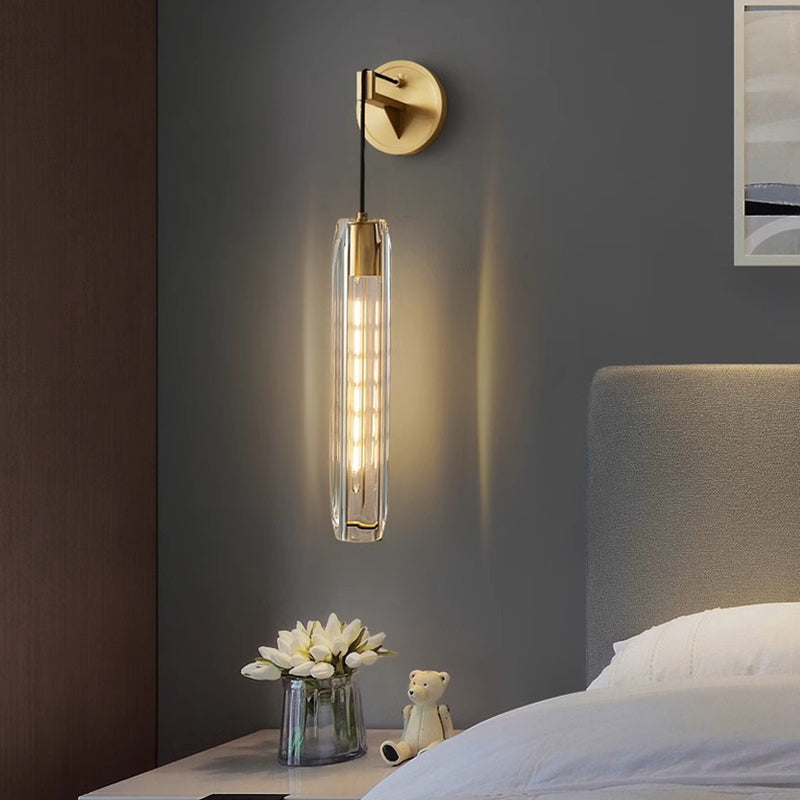Modern Luxury Brass Crystal Column 1-Light Wall Sconce Lamp For Bedroom