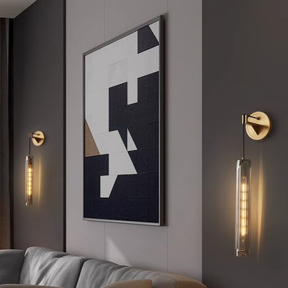 Modern Luxury Brass Crystal Column 1-Light Wall Sconce Lamp For Bedroom