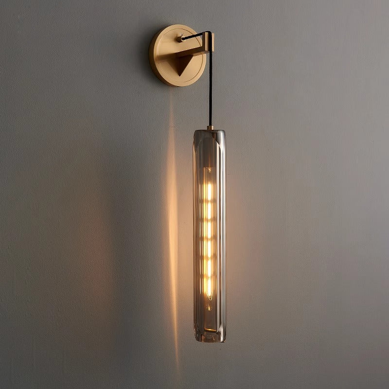 Modern Luxury Brass Crystal Column 1-Light Wall Sconce Lamp For Bedroom