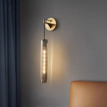 Modern Luxury Brass Crystal Column 1-Light Wall Sconce Lamp For Bedroom