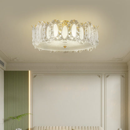 Modern Luxury Drum Shape Brass Glass 4/5-Light Semi-Flush Mount Ceiling Light For Living Room
