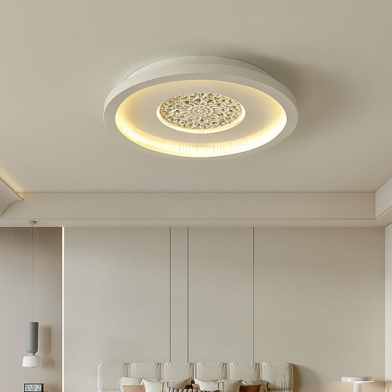 Contemporary Creative Flower Square Round Iron Gypsum Board Pattern LED Semi-Flush Mount Ceiling Light For Bedroom