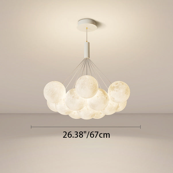 Contemporary Creative Iron PVC Round Cluster Bubble Moon Planet LED Chandelier For Bedroom