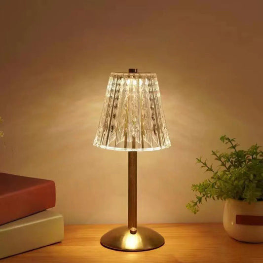 Modern Luxury Metal Acrylic Cone Shape Curve Base USB LED Table Lamp For Bedroom