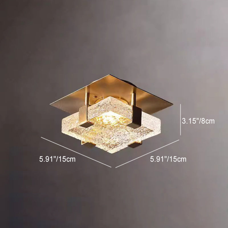 Modern Luxury Cube Water Pattern Stainless Steel Glass LED Semi-Flush Mount Ceiling Light For Living Room