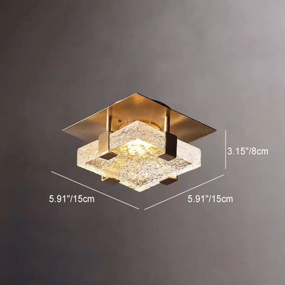 Modern Luxury Cube Water Pattern Stainless Steel Glass LED Semi-Flush Mount Ceiling Light For Living Room