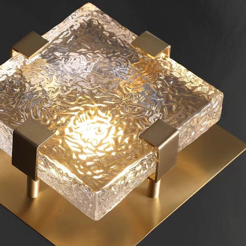 Modern Luxury Cube Water Pattern Stainless Steel Glass LED Semi-Flush Mount Ceiling Light For Living Room