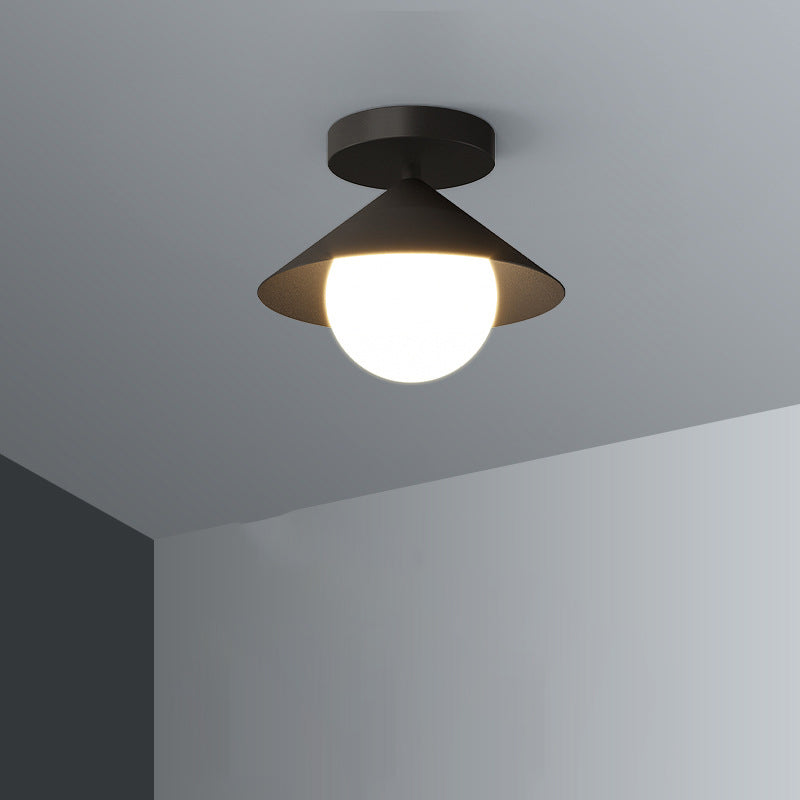 Contemporary Simplicity Cone Globe Shape Iron Acrylic 1-Light Semi-Flush Mount Light For Living Room