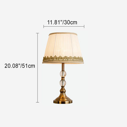 Traditional Vintage Drum Shape Crystal Ball Imitation Copper Fabric 1-Light Table Lamp For Living Room