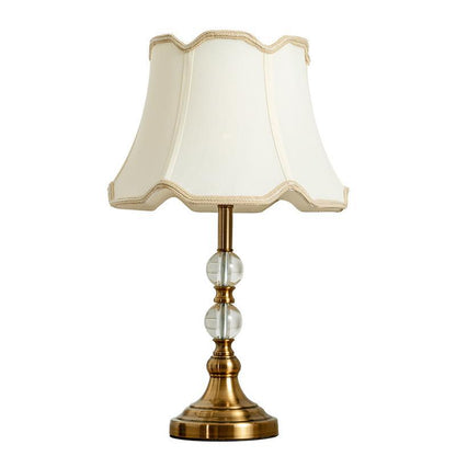 Traditional Vintage Drum Shape Crystal Ball Imitation Copper Fabric 1-Light Table Lamp For Living Room