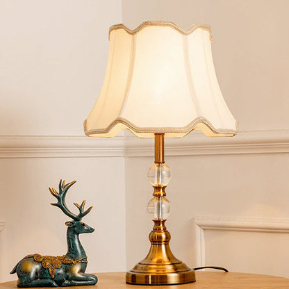 Traditional Vintage Drum Shape Crystal Ball Imitation Copper Fabric 1-Light Table Lamp For Living Room