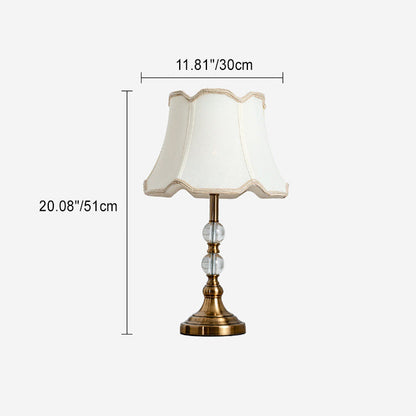 Traditional Vintage Drum Shape Crystal Ball Imitation Copper Fabric 1-Light Table Lamp For Living Room
