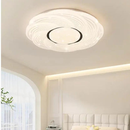 Modern Minimalist Cream Round Rose Iron Acrylic LED Flush Mount Ceiling Light For Bedroom