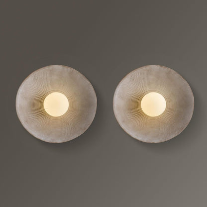 Traditional Japanese Resin Glass Round Annual Ring 1-Light Wall Sconce Lamp For Living Room