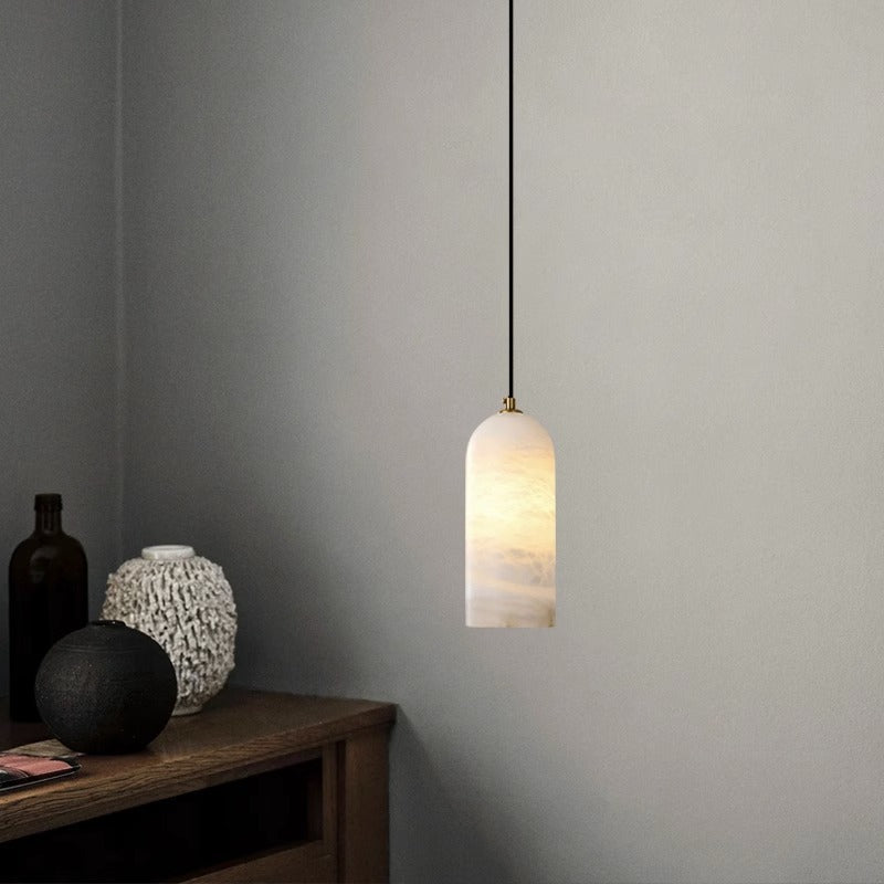 Contemporary Luxury Column Marble Brass 1-Light Pendant Light For Living Room