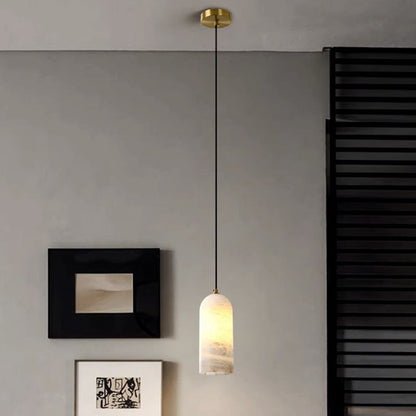 Contemporary Luxury Column Marble Brass 1-Light Pendant Light For Living Room
