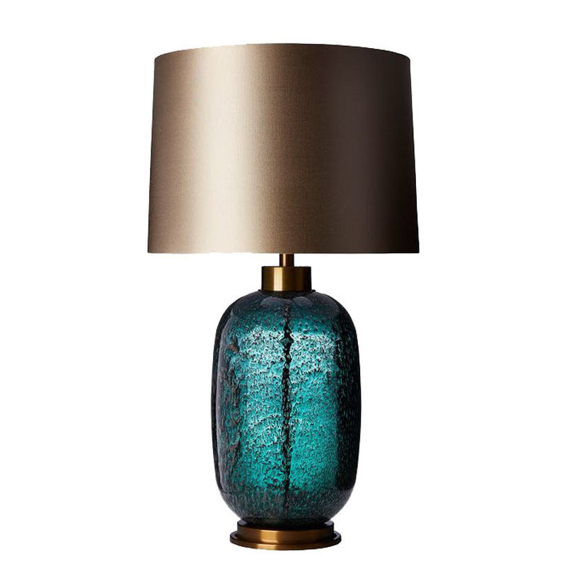 Traditional Vintage Fabric Linen Glass Cylinder Shape 1-Light Table Lamp For Living Room