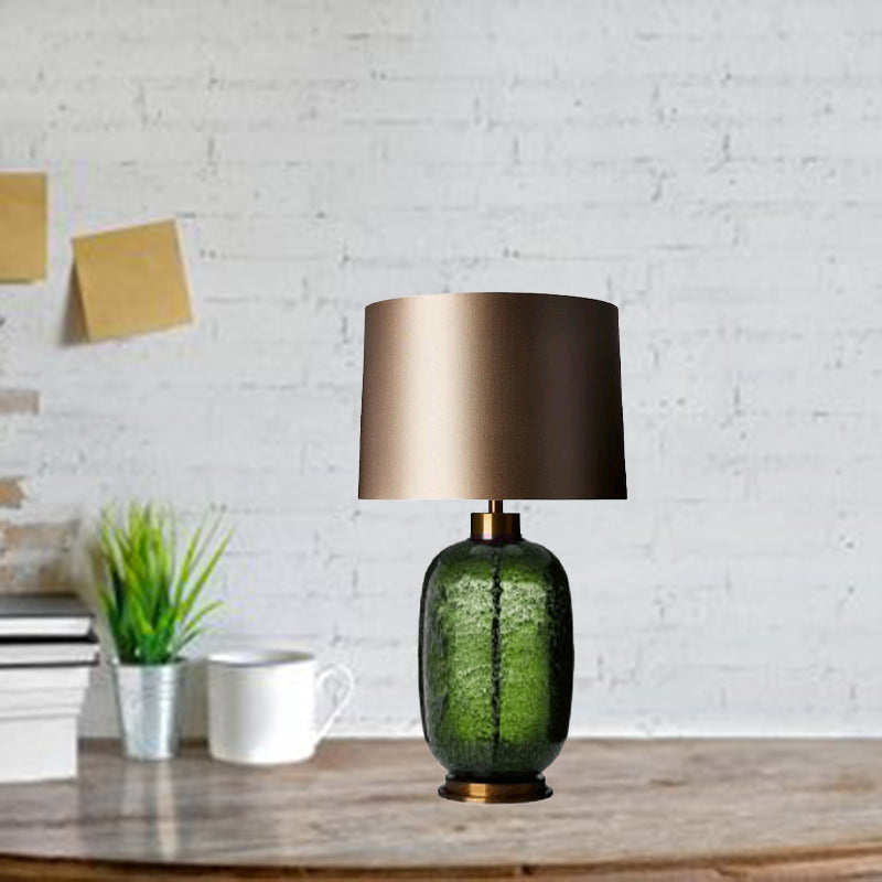 Traditional Vintage Fabric Linen Glass Cylinder Shape 1-Light Table Lamp For Living Room