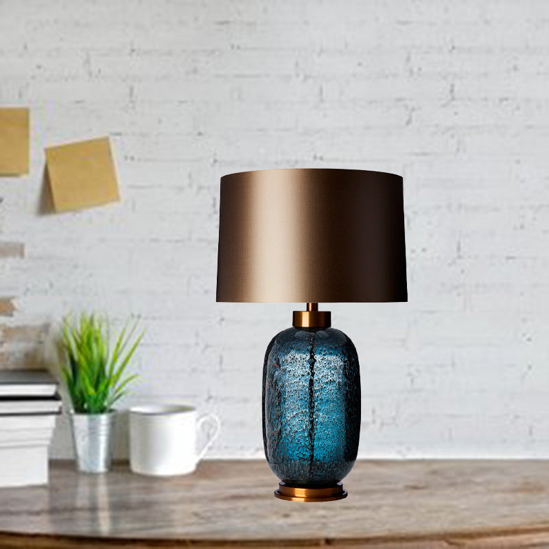 Traditional Vintage Fabric Linen Glass Cylinder Shape 1-Light Table Lamp For Living Room