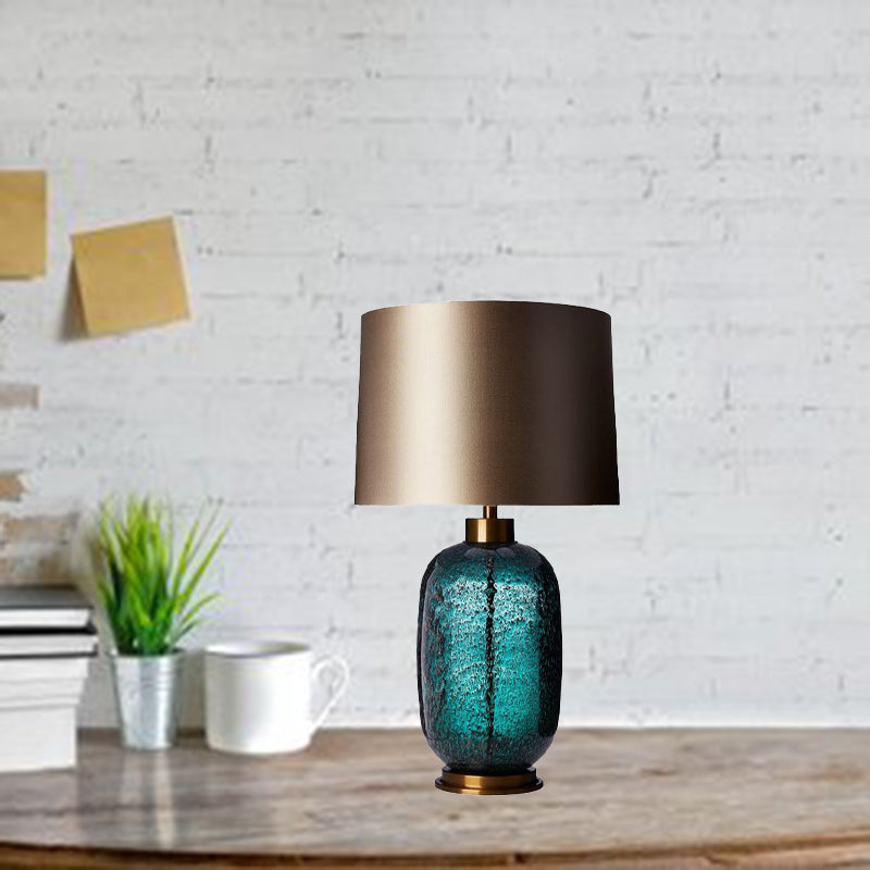 Traditional Vintage Fabric Linen Glass Cylinder Shape 1-Light Table Lamp For Living Room