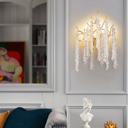 Contemporary Luxury Tree Branches Tassel Crystal Aluminum 3-Light Wall Sconce Lamp For Living Room