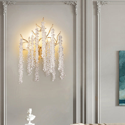Contemporary Luxury Tree Branches Tassel Crystal Aluminum 3-Light Wall Sconce Lamp For Living Room