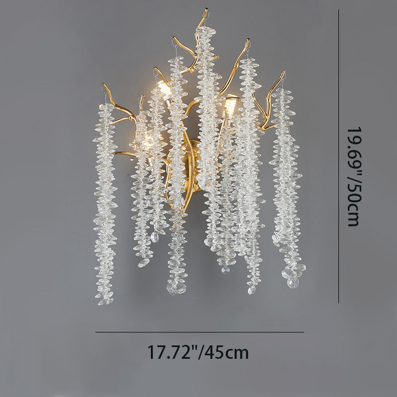 Contemporary Luxury Tree Branches Tassel Crystal Aluminum 3-Light Wall Sconce Lamp For Living Room